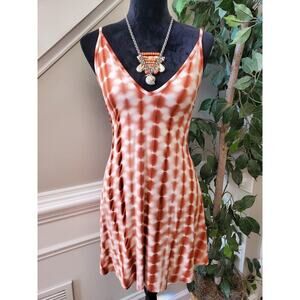 Audrey 3+1 Women Brown Tie Dye V-Neck Sleeveless Pullover Casual Dress Medium